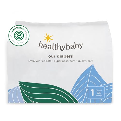 Image of HealthyBaby Our Diapers | EWG Verified Safe & Plant-Based Diapers | Leak Protection | Soft Organic Cotton Shell | Chlorine-Free Diaper for Sensitive Skin | Size 1 (7-14lbs) 70 Count