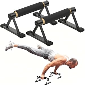 Wood Parallettes Push Up Bars, Solid Wooden Handstand Bars with Anti-Slip Grip, Sturdy Metal Bracket Supports 600 lbs for Calisthenics, Fitness and Floor workout