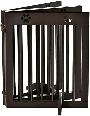 PawHut Freestanding Pet Gate 4 Panel Wooden Dog Barrier Folding Safety Fence with Support Feet up to 204cm Long 61cm Tall for Doorway Stairs Brown