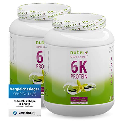 Protein Vanille 2kg - 82,4% Eiweiß - Proteinpulver - 6-Komponenten Eiweißpulver - Nutri-Plus Shape & Shake ® Pulver ohne Laktose und Milch - 2000g