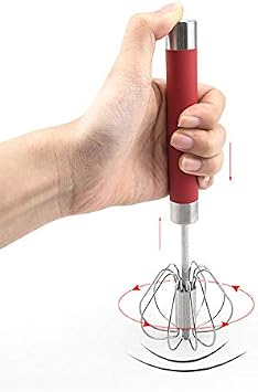 Stainless Steel Semi-Automatic Egg Whisk - 3 Hand Push Rotary Whisk Blender 3 Colors