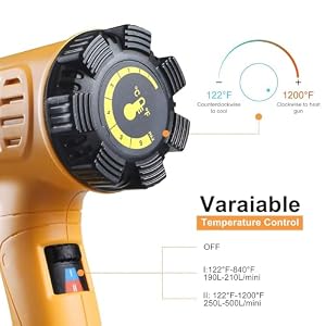 SEEKONE 1800W Heat Gun Variable Temp 122℉-1202℉ for Crafts, Shrink Wrap | Fast Heating 122℉-1202℉, Dual Airflow, Overheat Protection, 4 Nozzles for Shrink Tubing, Paint Removal and 3D Printing — photo 3 of 6