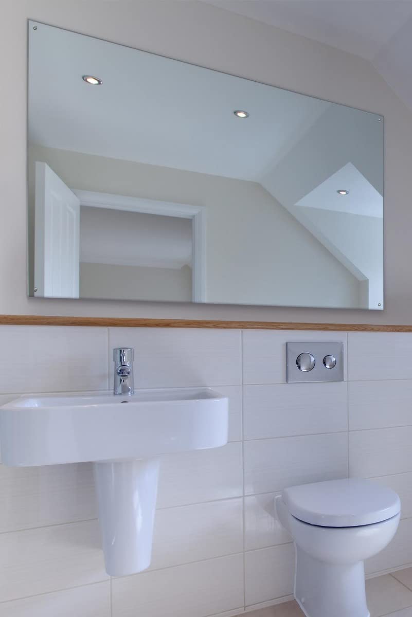 Mirroroutlet Clear Circuitt 4Mm Sheet Mirror Glass Polished Edges With 4 Holes 120 X 80Cm 3Ft11 X 2Ft7, Silver