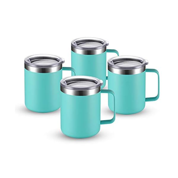CIVAGO Taza de café de acero inoxidable con asa, 354 ml de doble pared aislado al vacío con tapa, apto para viajes (Aqua…