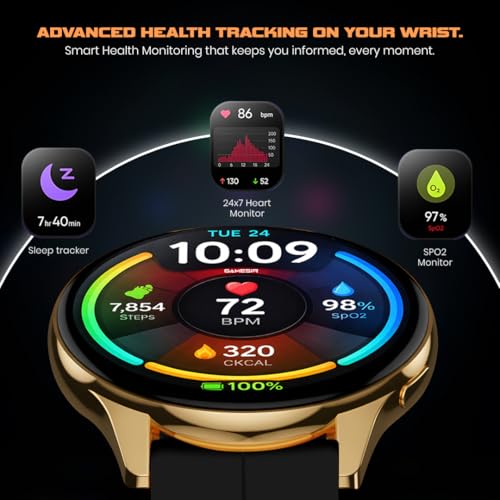 Image of GameSir Evo Vista Smartwatch, 1.39 inch HD Round Display, Bluetooth Calling, Heart Rate & SPO₂, 100+ Sports Modes, IP67, Long Battery Life for Men & Women (Magnatic GoldDial Black)