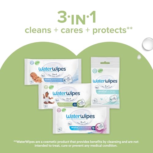 WaterWipes Sensitive+ Baby & Toddler Wipes, 3-In-1 Cleans, Cares, Protects, 99.9% Water, Textured Clean, Unscented & Hypoallergenic, 540 Count (Pack of 9) by WaterWipes - Image 7