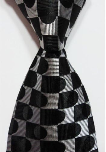 Scott Alone : New Classic Silver Black New Jacquard Woven Silk Men's Tie Necktie