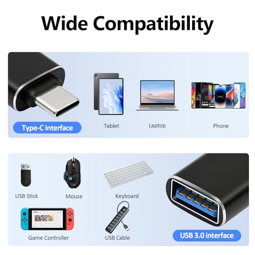 QINQ USB auf USB c Adapter Packung 10,Schwarz Type-C auf USB 3.0 Ladekabel Adapter for Kompatibel mit iPhone 16/15/14/13/12 iPad Galaxy Laptops Carplay etc