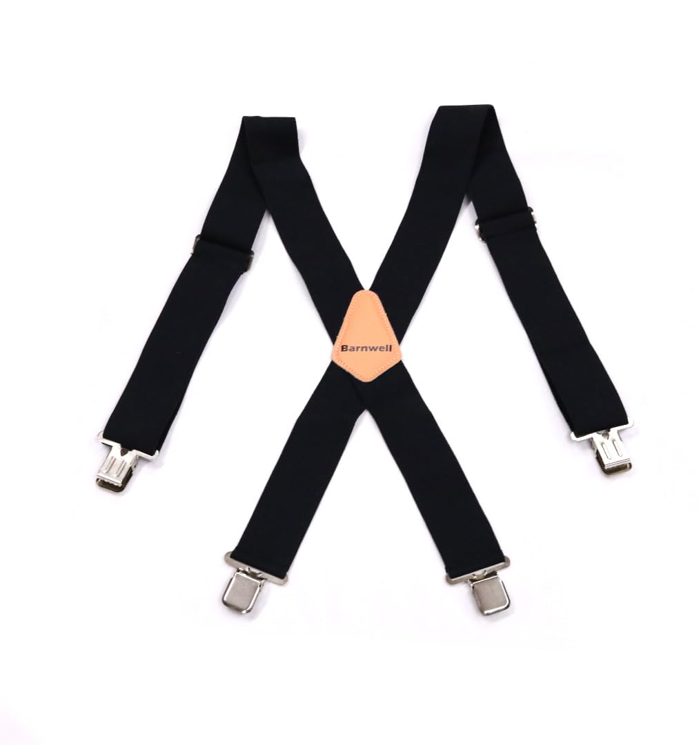 Barnwell Black Trouser Braces Suspenders Heavy Duty Metal Clips 50mm Wide Adjustable Elastic Work