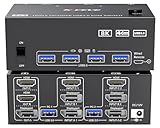 HDMI Displayport KVM Switch 3 Monitors 2 Computers 8K@60Hz/4K@144Hz, USB3.0 KVM Switches for 2 PC Sharing Triple Monitor and Keyboard Mouse with Power Adapter,Wired Extend Controller and USB3.0 Cables