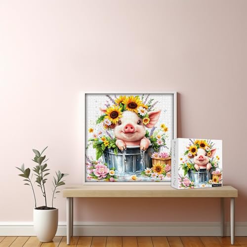 Rompecabezas de flores para adultos 1000 piezas, Larkipuzz rompecabezas de cerdito lindo con tema artístico de flores y plantas coloridas, desafiante para adultos miniatura 5
