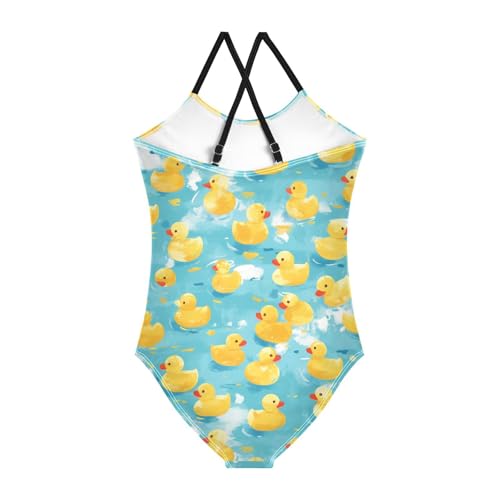 Cute Yellow Rubber Ducks Ducklings Soap Kids Girls One Piece Swimsuits Summer Swimming Suits with Adjustable Straps2