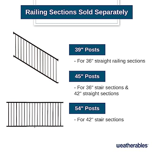 Image of Weatherables Stanford Railing Post Kit Aluminum Post Kit for Stanford Railing, Made with Durable & Low-Maintenance Black Textured Powder-Coat Finish (2.5 in. x 2.5 in. x 39 in.)