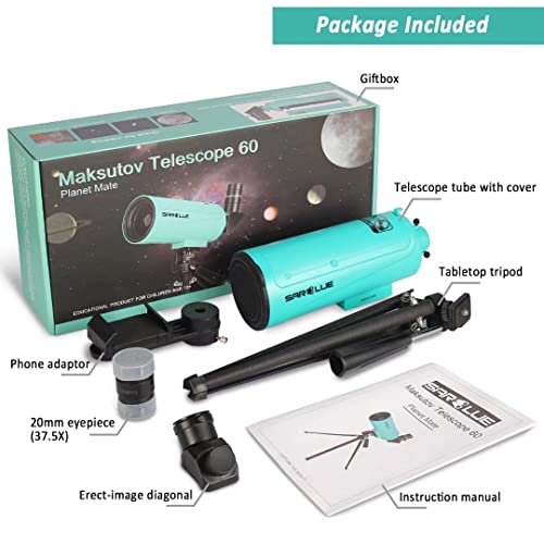Maksutov-Cassegrain-Teleskop für Erwachsene und Kinder, Astronomie-Anfänger, Sarblue Mak60 Katadioptrisches Verbundteleskop 750 x 60 mm, kompaktes tragbares Reiseteleskop mit Tischstativ Handy-Adapter – Bild 8