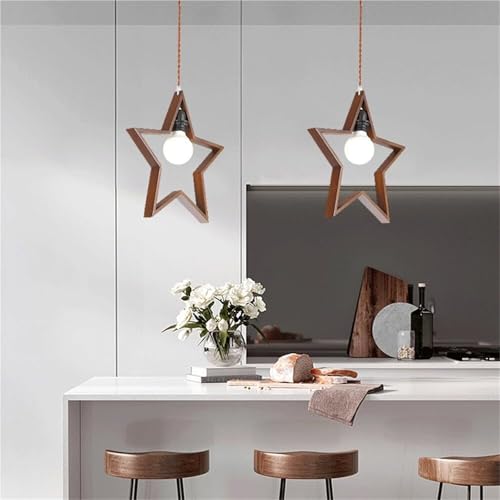 Chandelier pentagram solid wood pour éclairage suspendu de cuisine et salle à manger 36cm