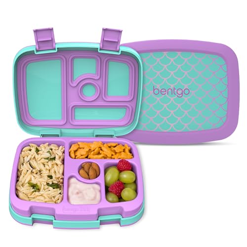 Image of Bentgo Kids Prints Leak-Proof, 5-Compartment Bento-Style Kids Lunch Box - Ideal Portion Sizes for Ages 3-7, Durable, Drop-Proof, Dishwasher Safe, & PFAS & BPA-Free Materials (Mermaid Scales)