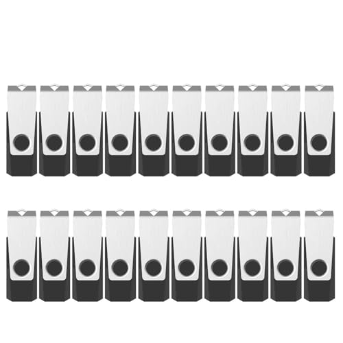 Vansuny Memoria USB de 4 GB, 20 unidades, 4 GB, 2.0, 4 GB, giratorio, con tapa de metal para ordenador portátil, PC, TV, radio de coche, color negro