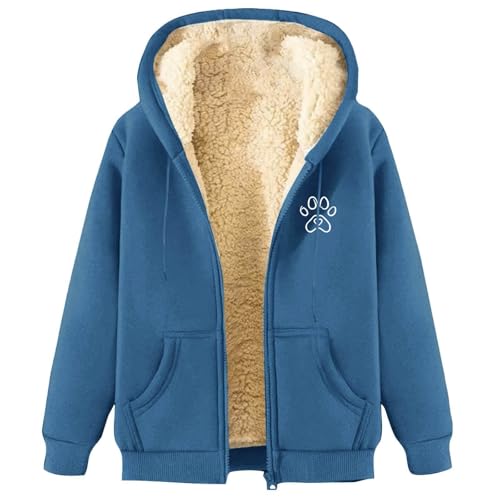 Generisch Unisex Kapuzenjacke mit Teddyfutter und Pfoten-Print - Gefütterte Fleecejacke mit Reißverschluss | Kuschelige Jacke für Tierliebhaber
