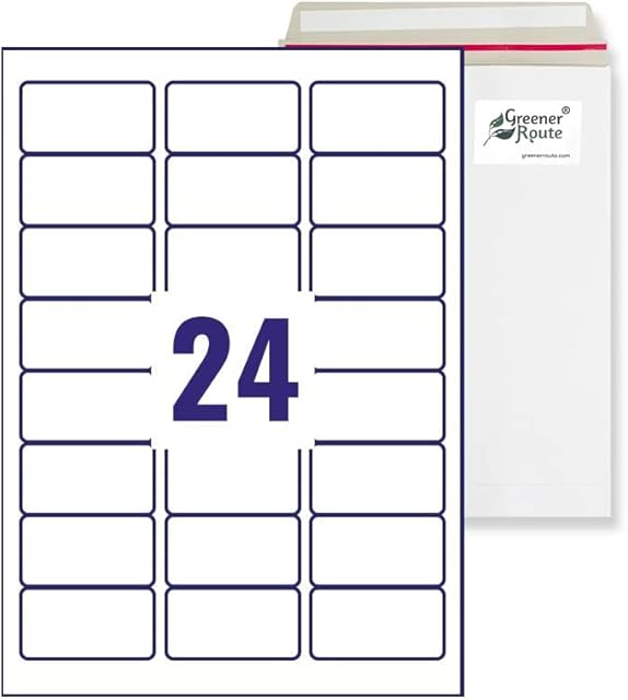 100 X 24 Self-Adhesive Address Labels per A4 Sheet (2400 Labels - 64 x 34mm), Greener Route, Curved Corners, Eco-Friendly Shipping Sticky Labels, Multi-Purpose (Laser, Copier, Inkjet) (500)