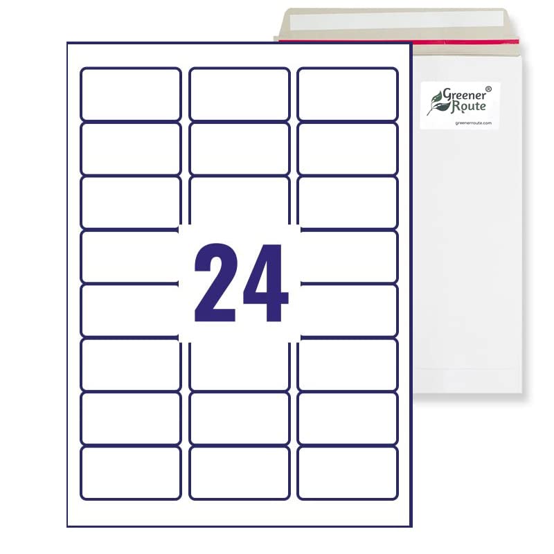 Greener Route™ A4 Labels for Printer Self-Adhesive, FSC, Pure White, Multi-Purpose Laser Inkjet Copier Compatible (Pack of 500, White, Rectangle, Round Angle, 64x34mm, 24 per Sheet)