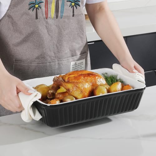 Image of DOWAN 9x13-Inch Casserole Dishes for Oven, Ceramic Baking Dish, Large Lasagna Pan Deep, 4.2 Quarts Baking Pan with Handles, for Casserole, Bakeware, Lasagna, Home Kitchen Gift, Black