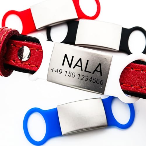 Hundemarke Slider für Halsband – Personalisiert mit Gravur aus Deutschland – Edelstahl & Silikon, leicht & leise – Name & Telefonnummer gratis graviert Schwarz/L