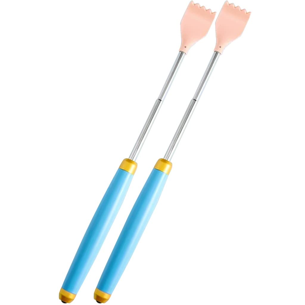 Rückenkratzer Ausziehbar Tragbarer Edelstahl Einziehbar Kratzhand Rücken, Mehrzweck-Massageball Kratzwerkzeug, Geburtstagsgeschenk (Color : Blue*2, S : 22-46cm)
