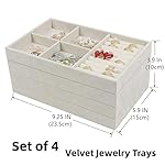 Set of 4 Stackable Jewelry Trays Organizer, Velvet Earring Organizer, Jewelry Organizer Showcase Display Drawer Organizer Storage, Earring Holder Necklace Bracelet Ring Accessary Organizers (Beige) - Image 3
