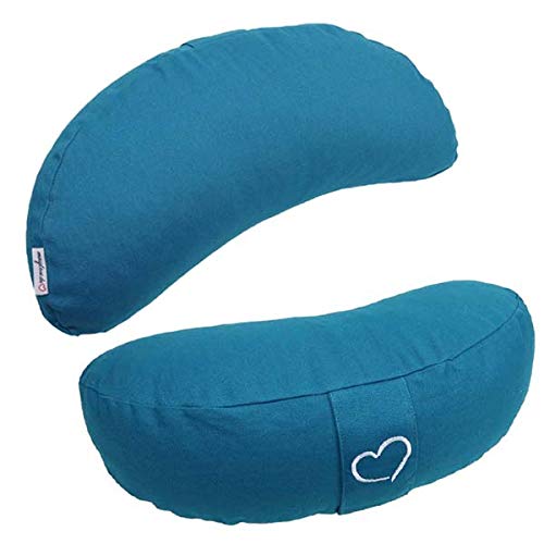 maylow Yoga mit Herz® Hochwertiges Yogakissen Shivaya Halbmond Bezug waschbar Innenkissen gefüllt mit Bio-Dinkelspelzen (türkis) Cover
