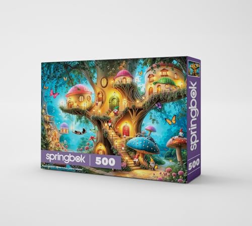 Rompecabezas Springbok Gnome Treehouse Village de 500 piezas para adultos | Piezas únicas, fabricado en EE.UU., materiales ecológicos, incluye póster para aventuras mágicas en el bosque miniatura 2