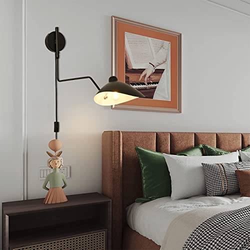 Plug In Wall Sconces, Swing Arm Wall Lamp Set Of 2, Black Swing Arm Wall Sconces, Mid Century Modern Adjustable Wall Light Fixtures , Wall Mounted Sconce For Bedroom For Living Room, Bedroom, Hallway #TOP7