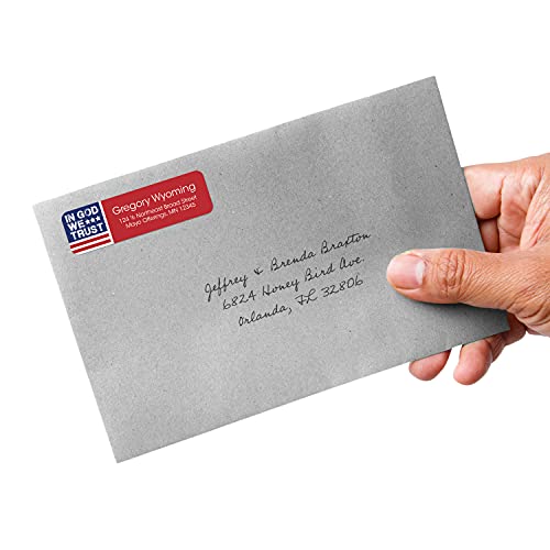 in God We Trust Rolled Address Labels/Roll of 250 Personalized Return Address Labels/Designer Return Address Stickers in Elegant Plastic Dispenser