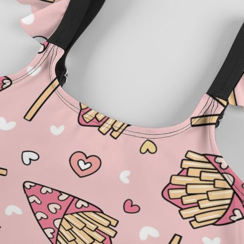 Image of Girls One Piece Swimsuit Macaroni Cheese Pasta Food Ruffles Swimwear Bathing Suits 3-12 Years