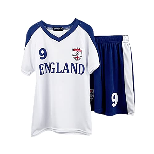 Boys Football Kit T-Shirt Summer Shorts Set Girls Top Training Outfit Gift Unisex Colour-Team: England White and Navy Blue - Size: 3-4 Years