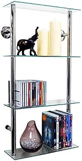 WATSONS MAXWELL - Wall Mounted 4 Tier Glass 90 CD / 60 DVD Storage Shelves - Clear/Silver