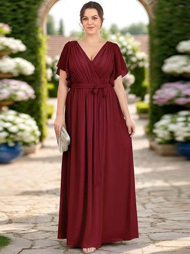 Image of Ever-Pretty Plus Women's Chiffon Bridesmaid Dress A-Line Empire Waist Floor Length Plus Size Formal Wedding Guest Dresses