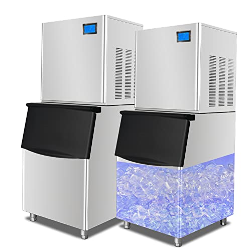 110V Commercial Ice Maker Machine Moon Ice - 396 LBS/24H with 286 Pounds Storage Bin Capacity - Automatic Ice Maker Water Filter & Scoop Included for Home, Business, Restaurants, Bars