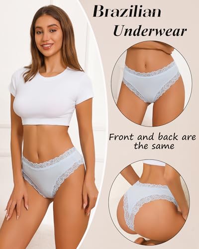 Image of Sth Big Womens Cotton Underwear Sexy Lace Brazilian Panties Soft Breathable Cotton Bikini for Ladies 6 Pack