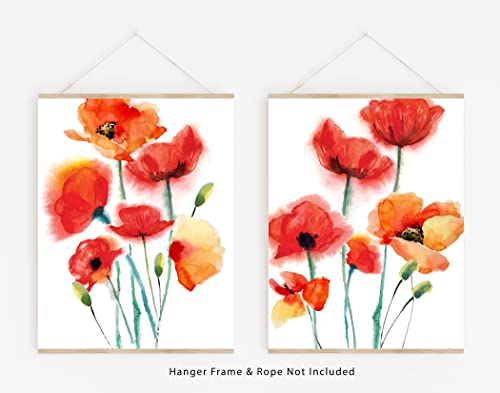 Westbrook Design Studio Red Abstract Poppy Flowers No.14 Wall Art Prints - Set Of 2-11X14 Unframed Watercolor Aesthetic Floral Decor In Colorful Shades Of Red & Orange On White. #TOP1