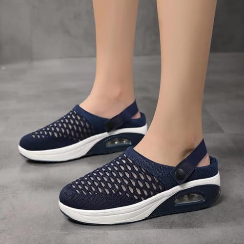 Mules for Women Summer Slip On Closed Toe Shoes Breathable Mesh Walking Mules Sneakers Air Cushion Orthopedic Diabetic Shoes Arch Support Comfy Slippers Slides Shoe Ankle Strap Sandals3