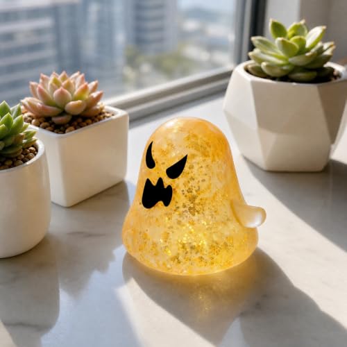 Halloween Spooky Ghost Stress Ball Squeeze Toys for Adult, Slow Rising Cute Ghost Glitter Dumpling Squishies Toy Stress Relief Fidget Sensory for Halloween Decorations Ghosts Lovers Gift (Yellow) - Image 3