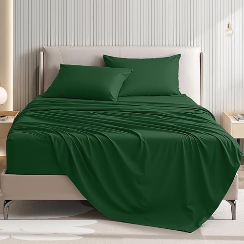 USXIBEI Queen Size 4 Piece Bed Sheet Set - Ultra Imitation Cotton-Premium Breathable & Cooling Sheets - Hotel Luxury Bed Sheets Deep Pocket up to 15"- Wrinkle, Fade(Emerald Green, Queen)