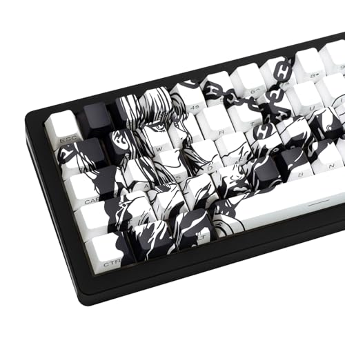 PBT Material Cherry Profile Japanese White Chains Custom Shine Through Backlit Keycaps 75 Percent 131Key Shine-Through Side-Engraved Custom Keycaps Set for Mechanical Keyboard