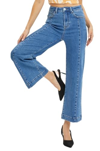 Risen Women's High Rise Pocketed Wide Leg Jeans