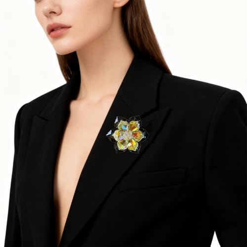 Image of Crystal Flower Brooch Pin for Women Dress Suit Bag Hat Broochs Pins Christmas Brooch Pin Wedding Party Birthday Dance Jewelry Accessories