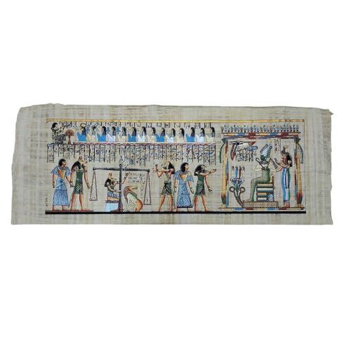 PAPIRO EGIPCIO ORIGINAL del Juicio Final, hecho y pintado a Mano en Egipto, Decoración del Antiguo Egipto, Papiro de Hunefer. 35x80 cm