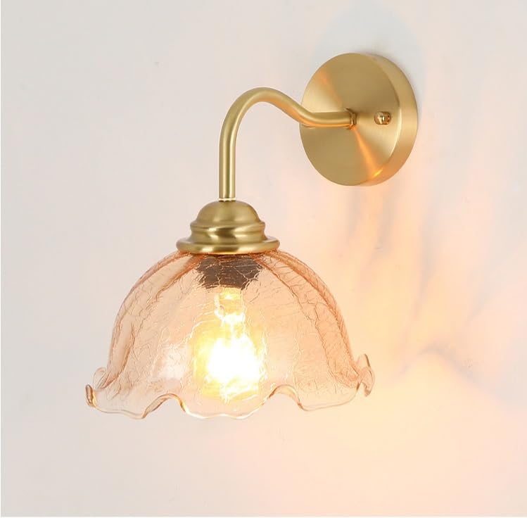 Applique da Parete in Ottone Vintage con Collo D'Oca E27, Moderno Stile Industriale, Paralume in Vetro, Lampada da Parete per Interni
