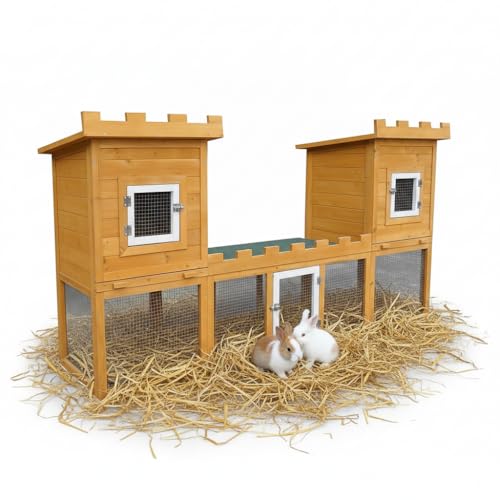 Melko Kleintierhaus-Schloss mit Freilaufgehege, 192 x 100 x 50cm, aus Holz XXL