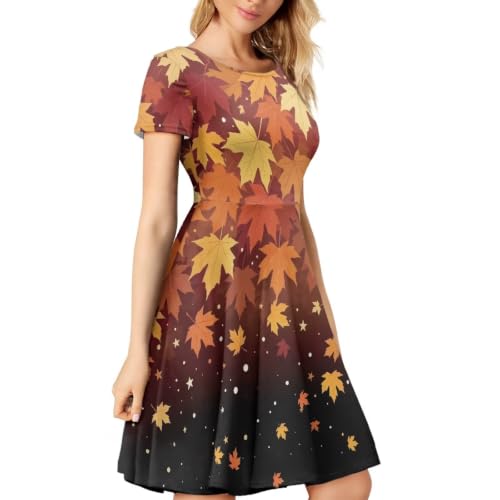 Image of HUGS IDEA Womens Puffy Swing Midi Dress Round Neck Short Sleeve Party A-Line Dresses