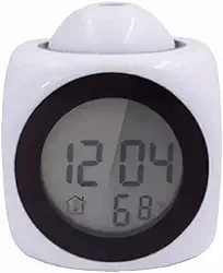 1 PC projetor despertador com comando de voz, termômetro e função soneca – projetor de mesa de 430 polegadas com visor LED e alarme digital branco